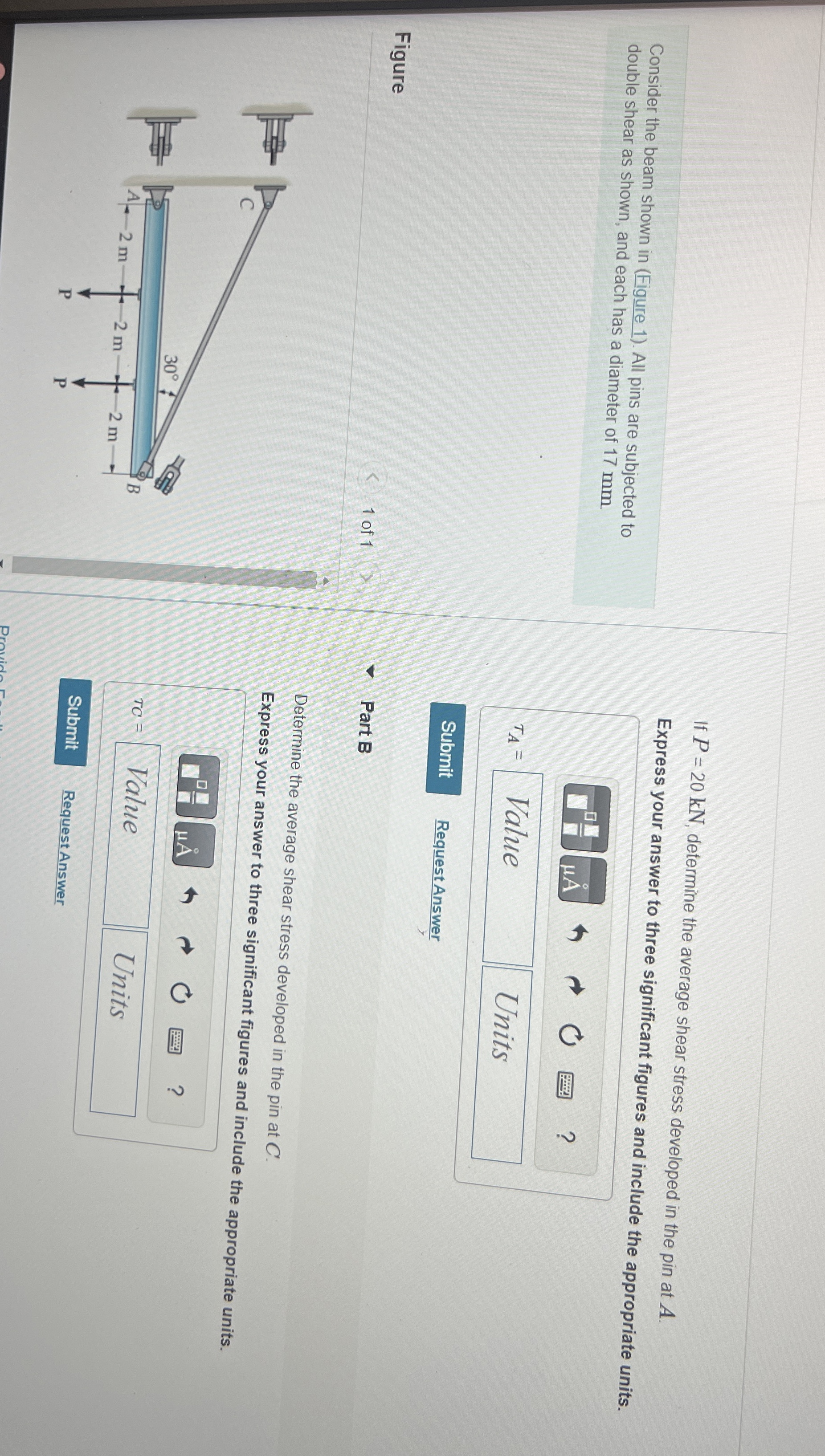 If P = 2 0 k N , determine the average shear