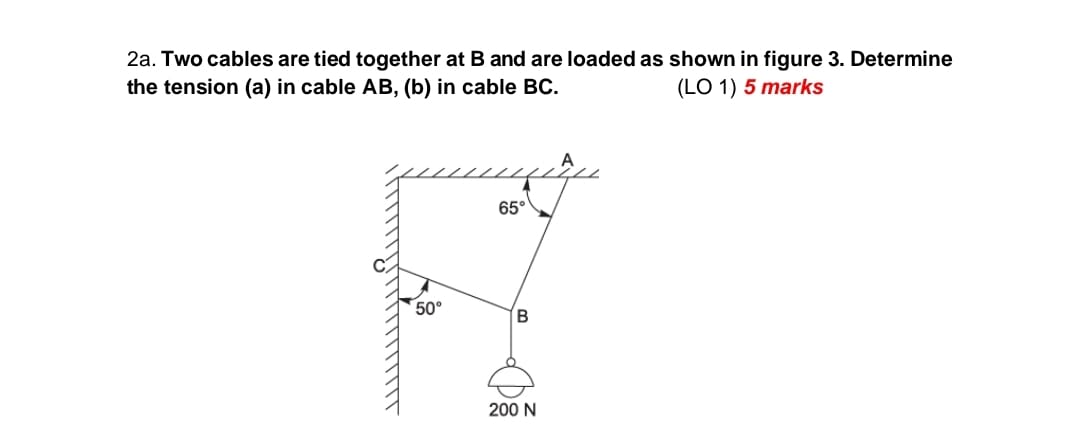 2 a . Two cables are tied together at \ ( B \ )