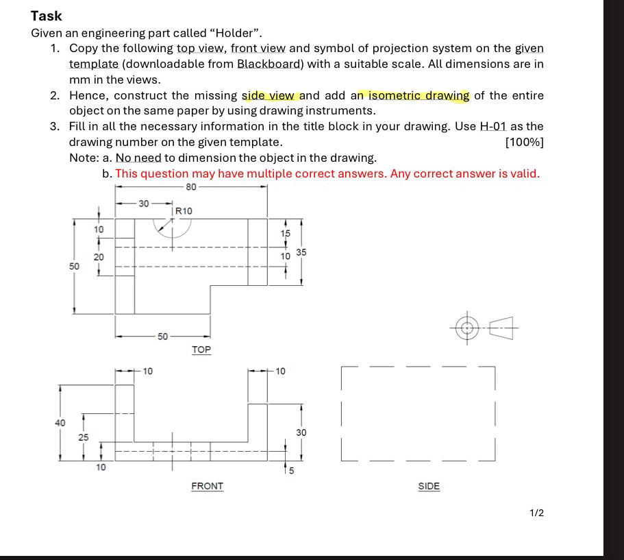 Task Given an engineering part called "Holder".