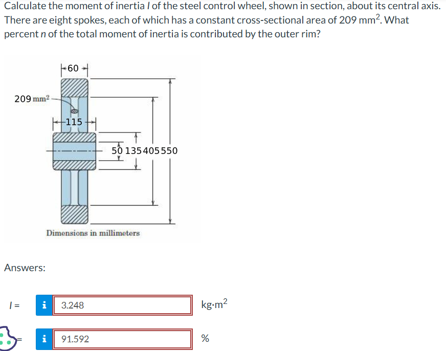 Calculate the moment of inertia I of the steel