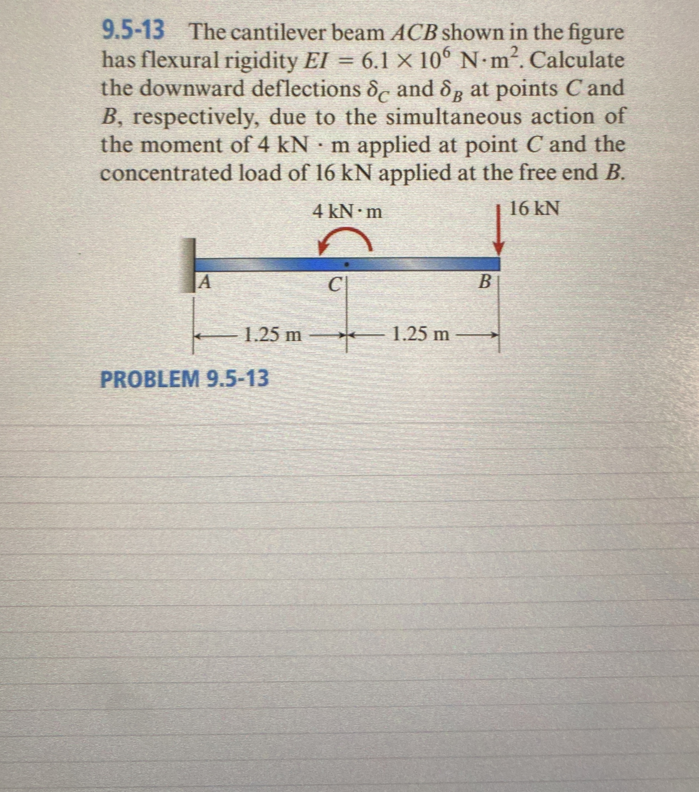 9 . 5 - 1 3 The cantilever beam ACB shown in the