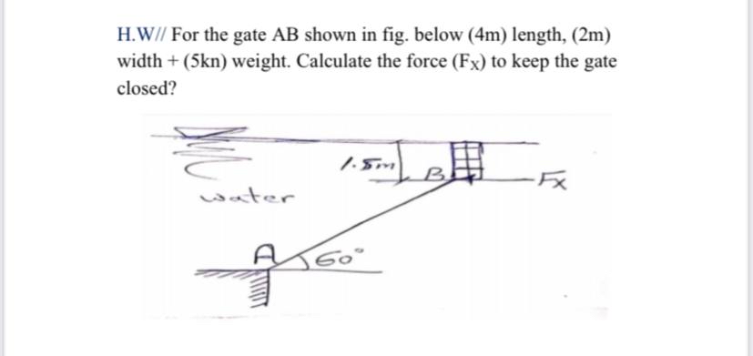 H . W / / For the gate A B shown in fig. below (