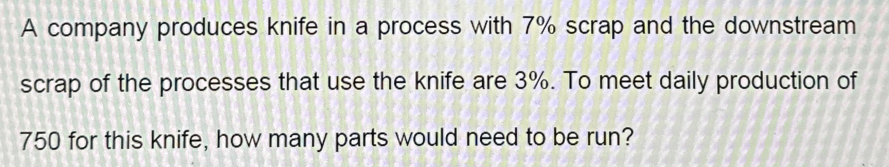 A company produces knife in a process with 7 %