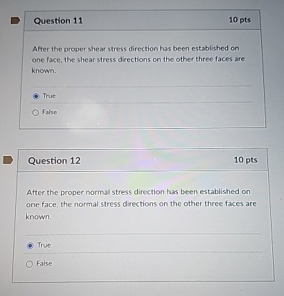 Question 1 1 1 0 pts After the proper shear