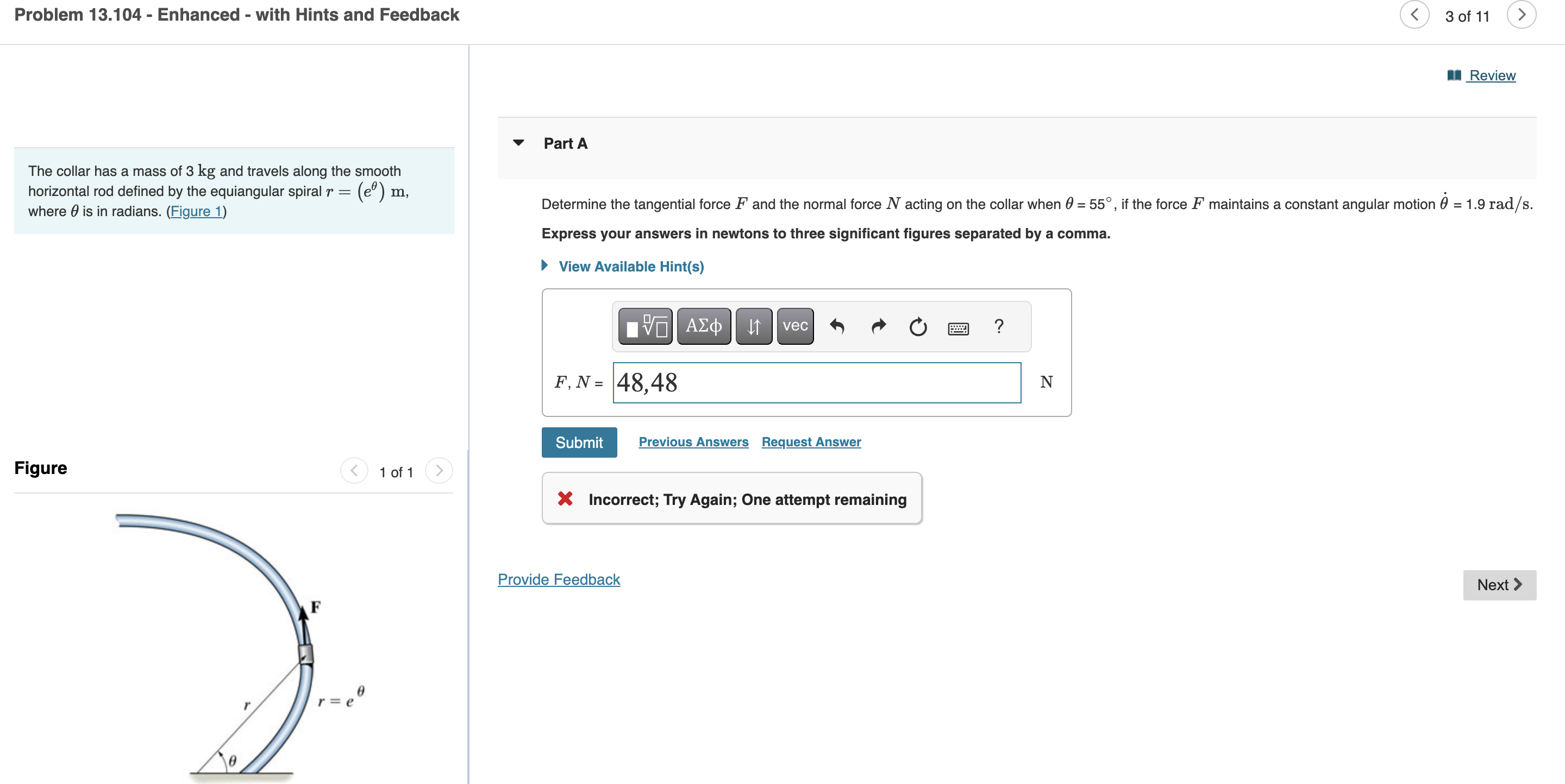The collar has a mass of 3 kg and travels along