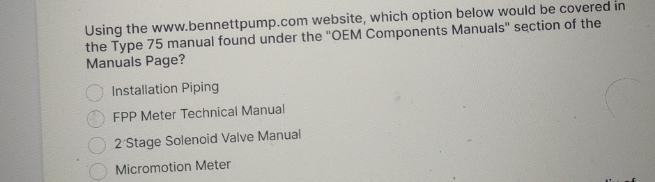 Using the www . bennettpump.com website, which