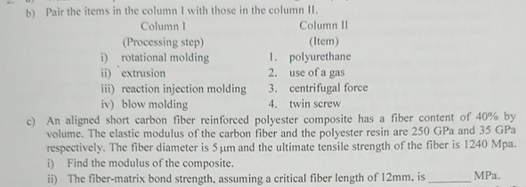 b ) Pair the items in the column I with those in