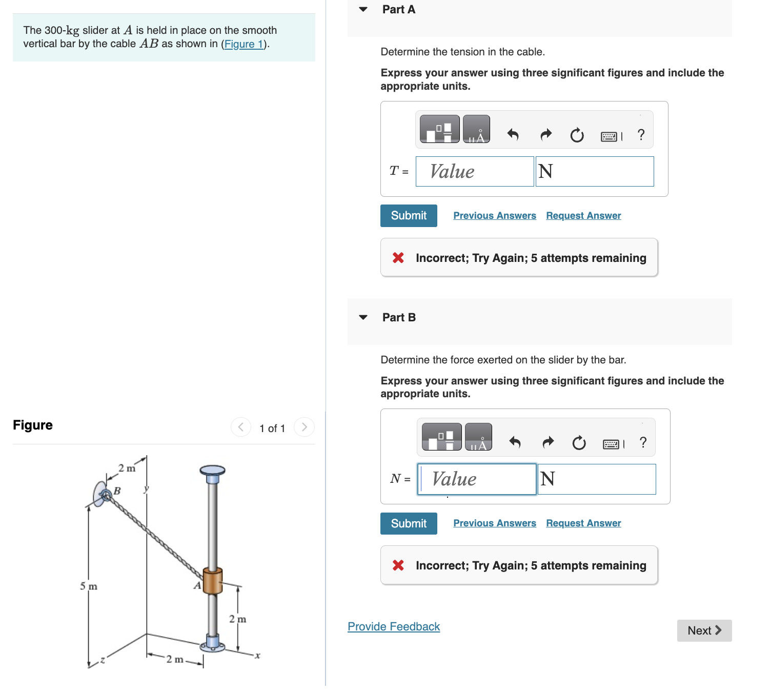 The 3 0 0 - k g slider at A is held in place on