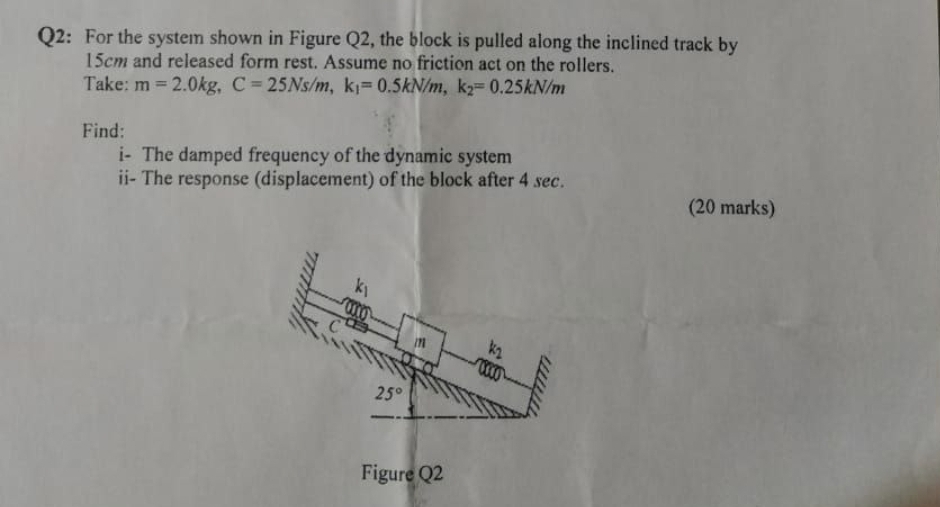 Q 2 : For the system shown in Figure Q 2 , the