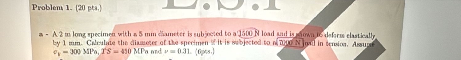 Problem 1 . ( 2 0 pts . ) a - A 2 m long specimen