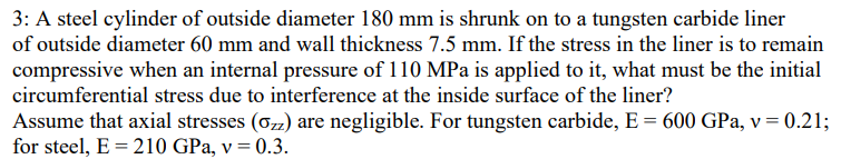 3 : A steel cylinder of outside diameter 1 8 0 mm