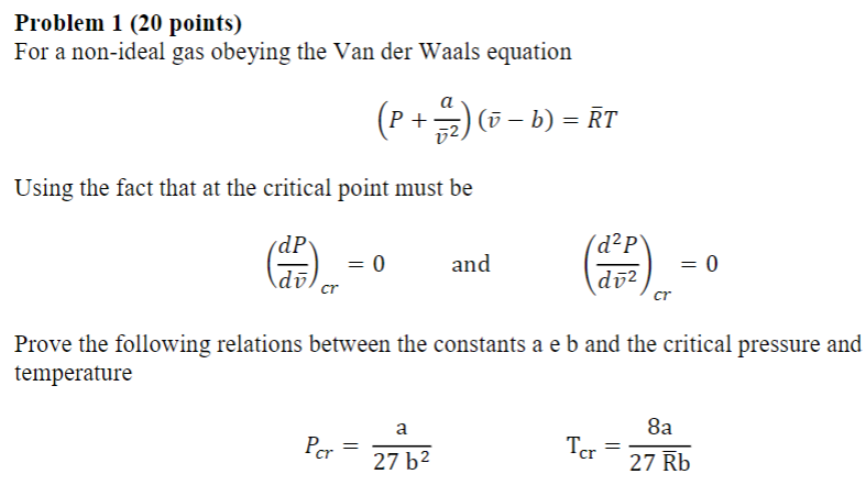 Problem 1 ( 2 0 points ) For a non - ideal gas