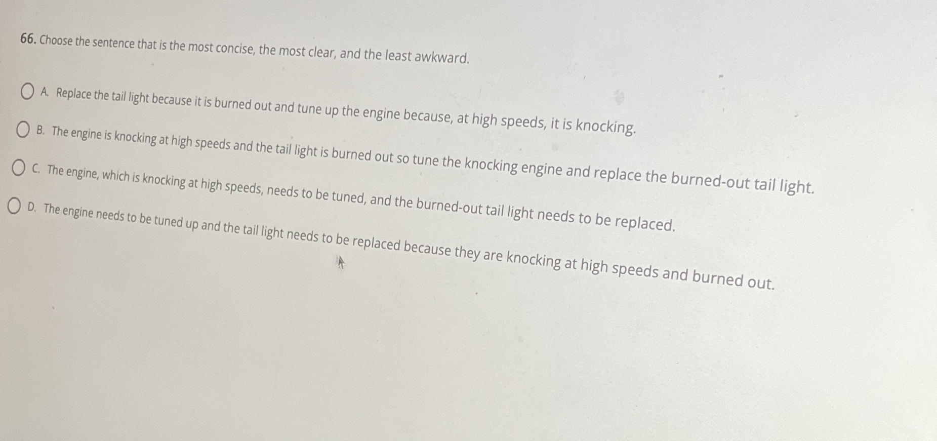 Choose the sentence that is the most concise, the