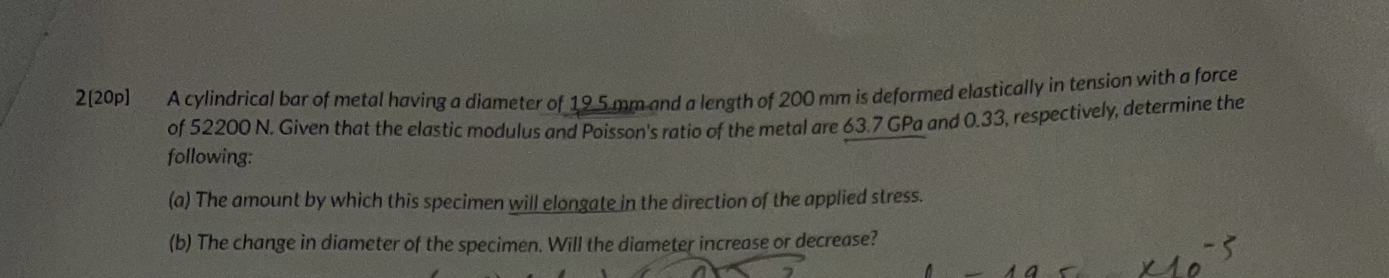 2 [ 2 0 p ] A cylindrical bar of metal having a