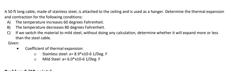 A 5 0 ft long cable, made of stainless steel, is