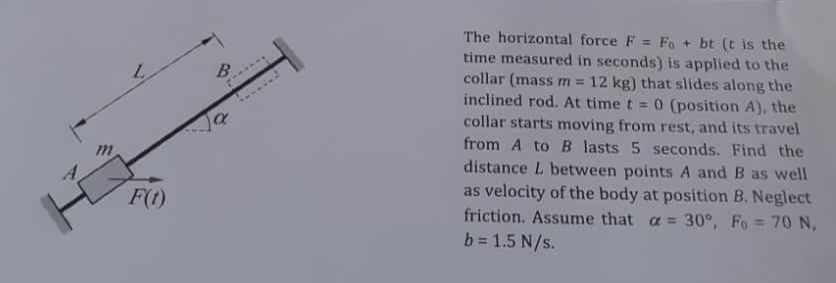 The horizontal force F = F 0 + b t ( t is the