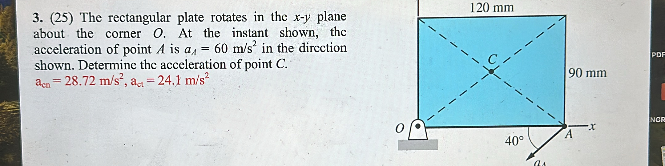 ( 2 5 ) The rectangular plate rotates in the x -