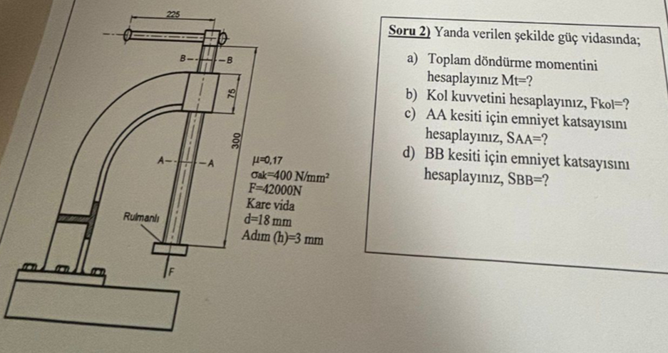 In the power screw shown on the side: a )