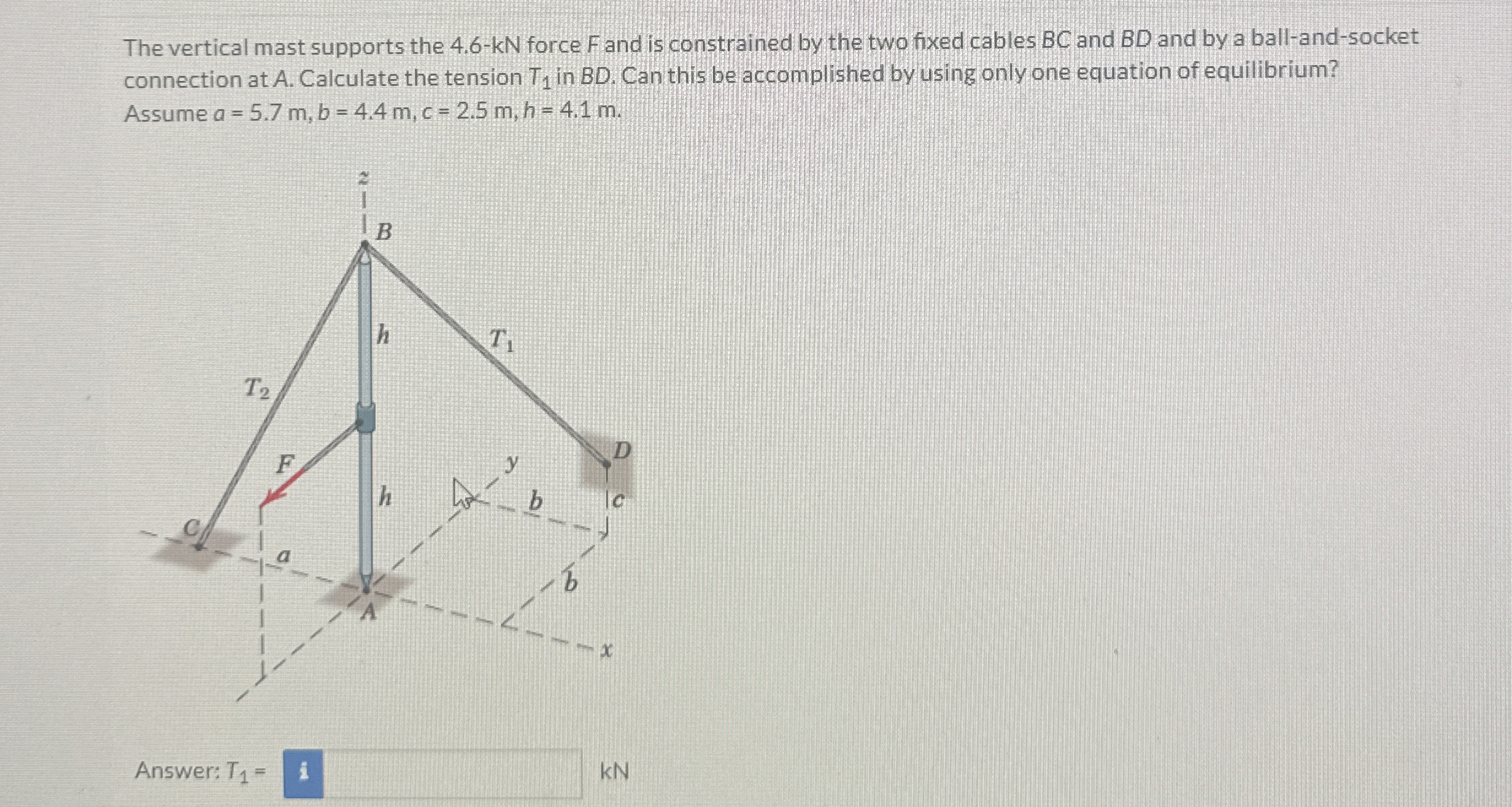The vertical mast supports the 4 . 6 - k N force