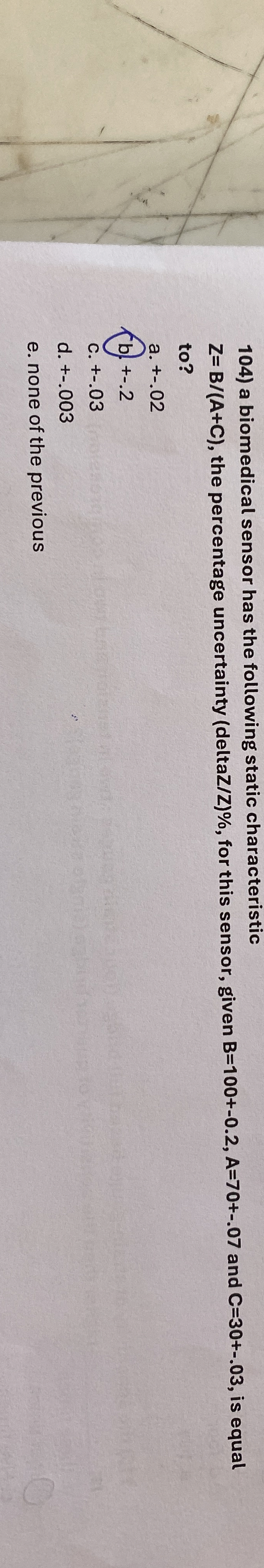 a biomedical sensor has the following static