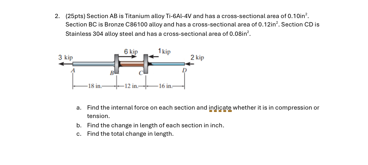 ( 2 5 pts ) Section A B is Titanium alloy Ti - 6