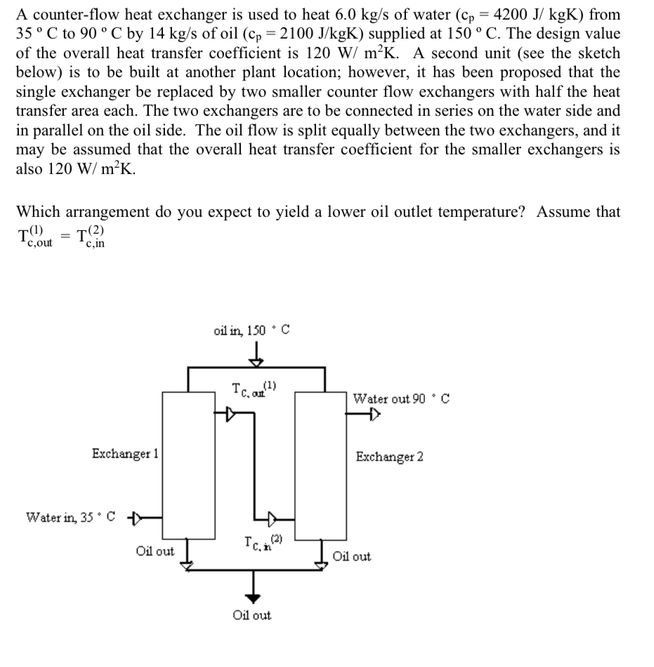 A counter - flow heat exchanger is used to heat 6