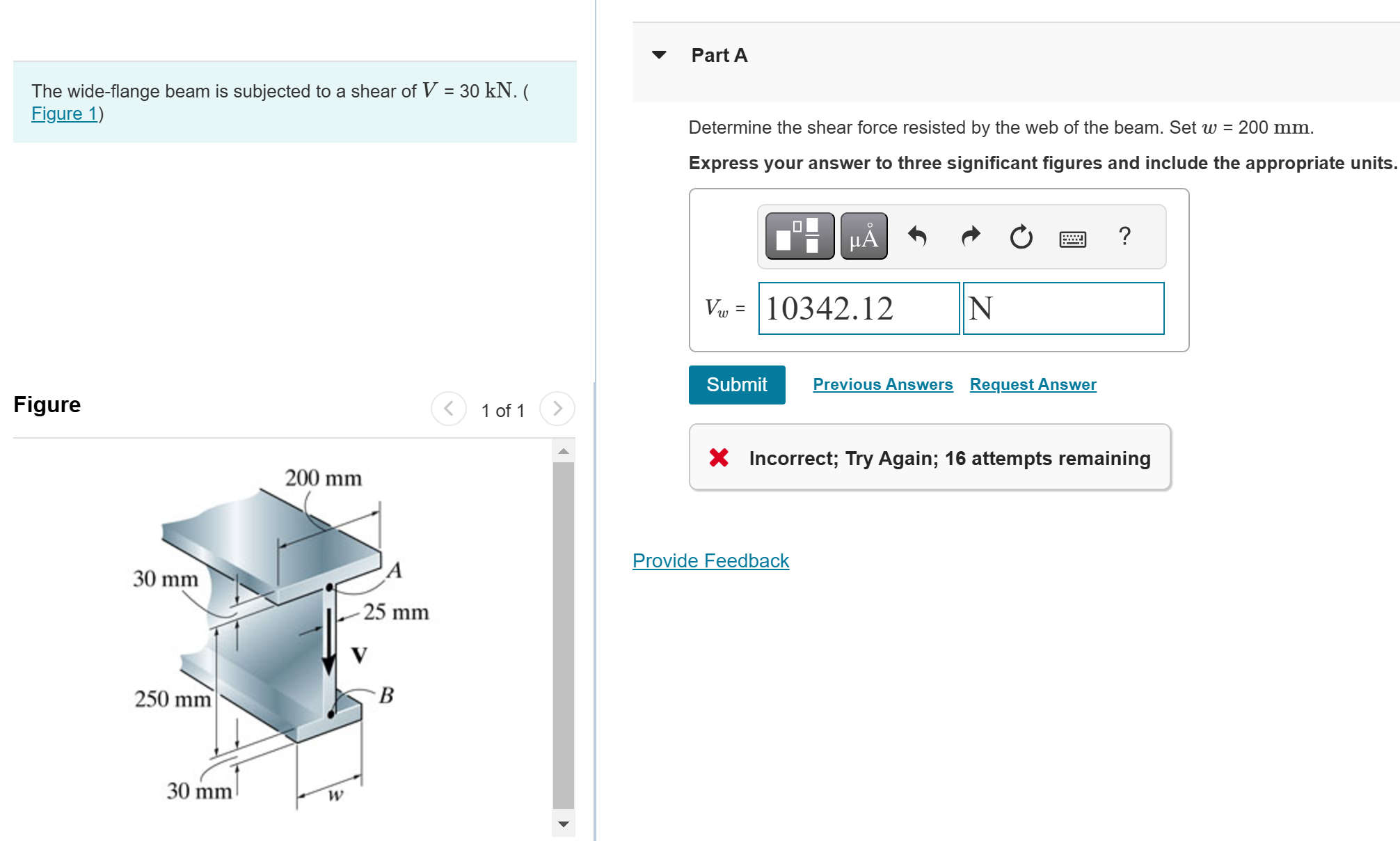 The wide - flange beam is subjected to a shear of