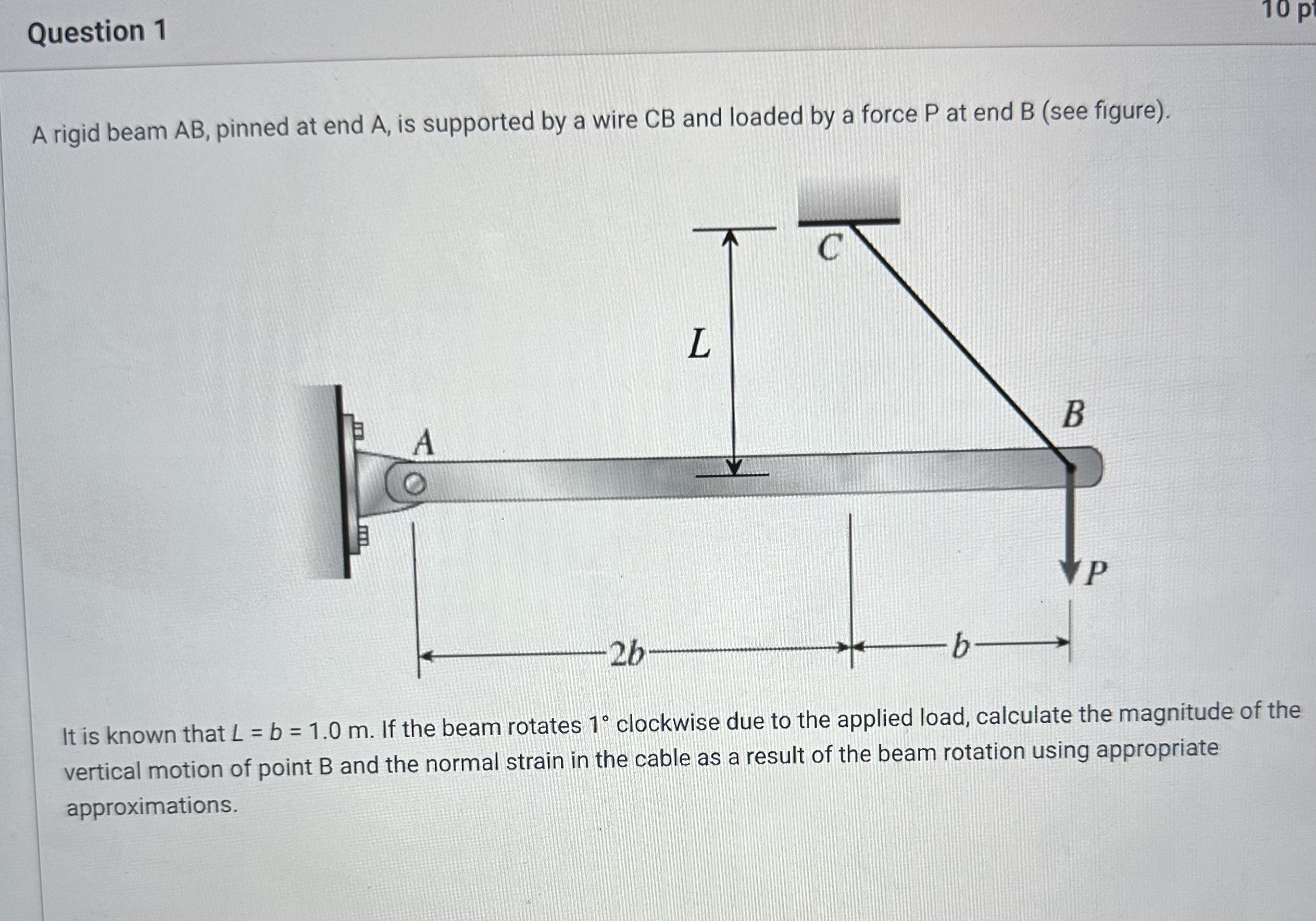 Question 1 A rigid beam A B , pinned at end A ,