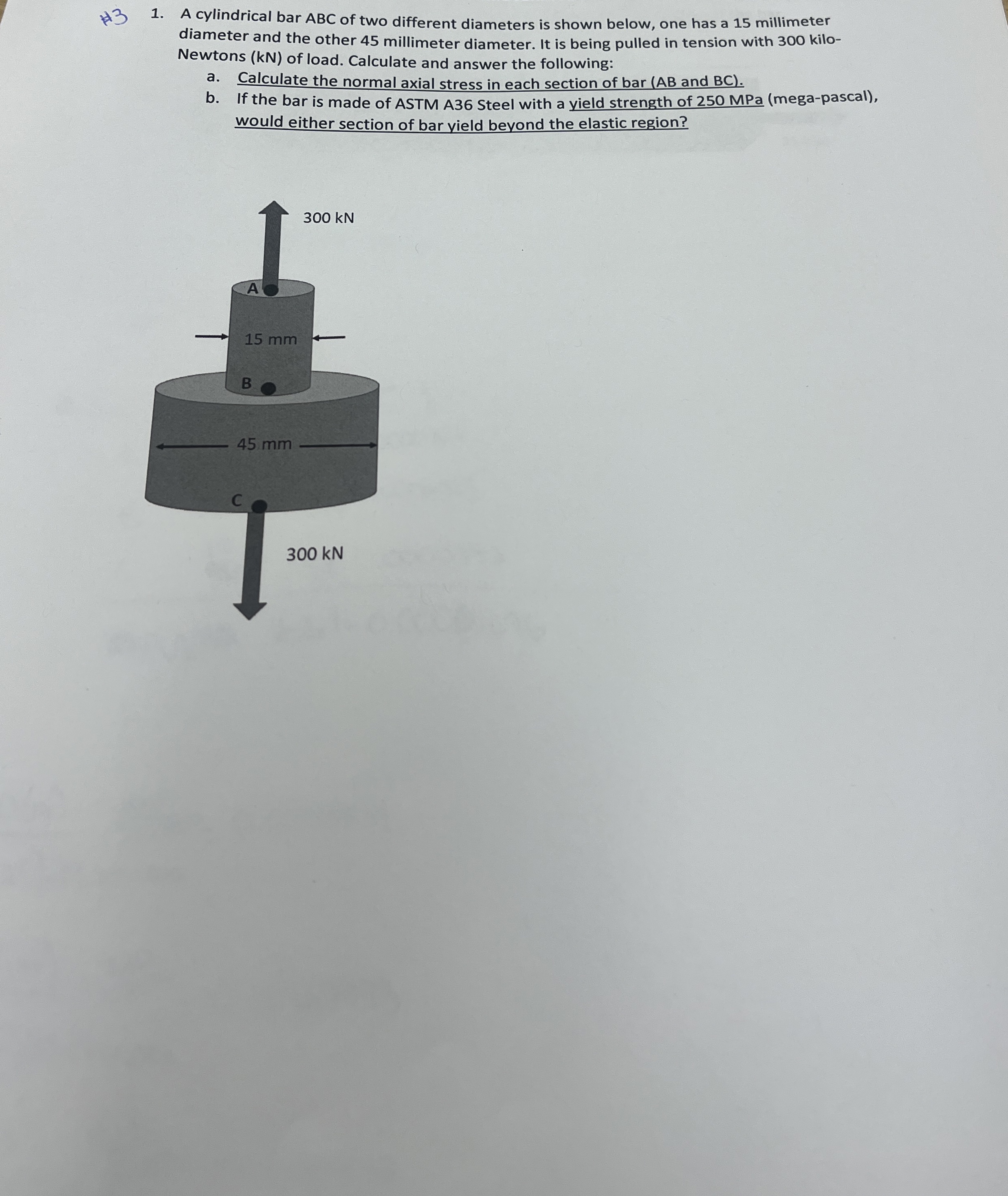 ( 3 ) 1 . A cylindrical bar ABC of two different