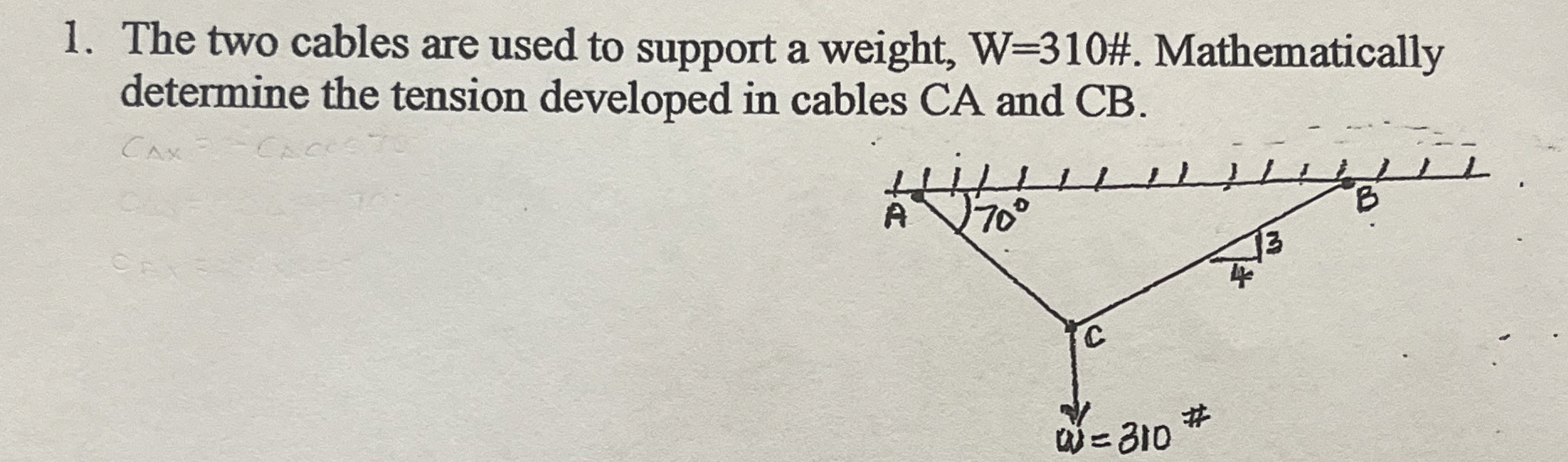 The two cables are used to support a weight, W =