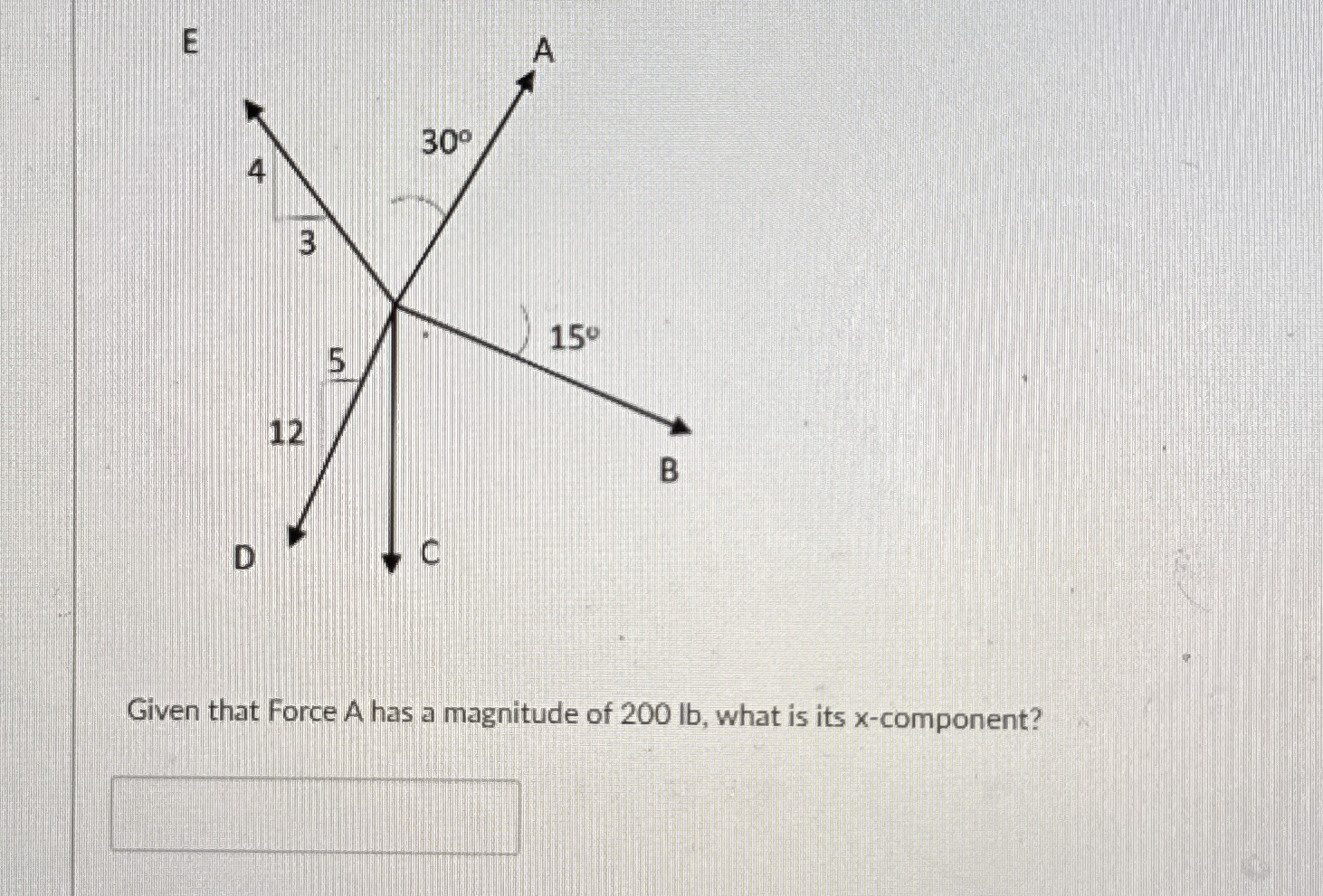 E Given that Force A has a magnitude of 2 0 0 lb