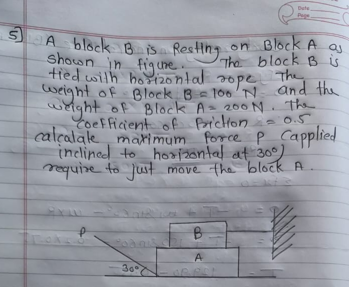 Date Page 5 ] A block B is Resting on Block A as