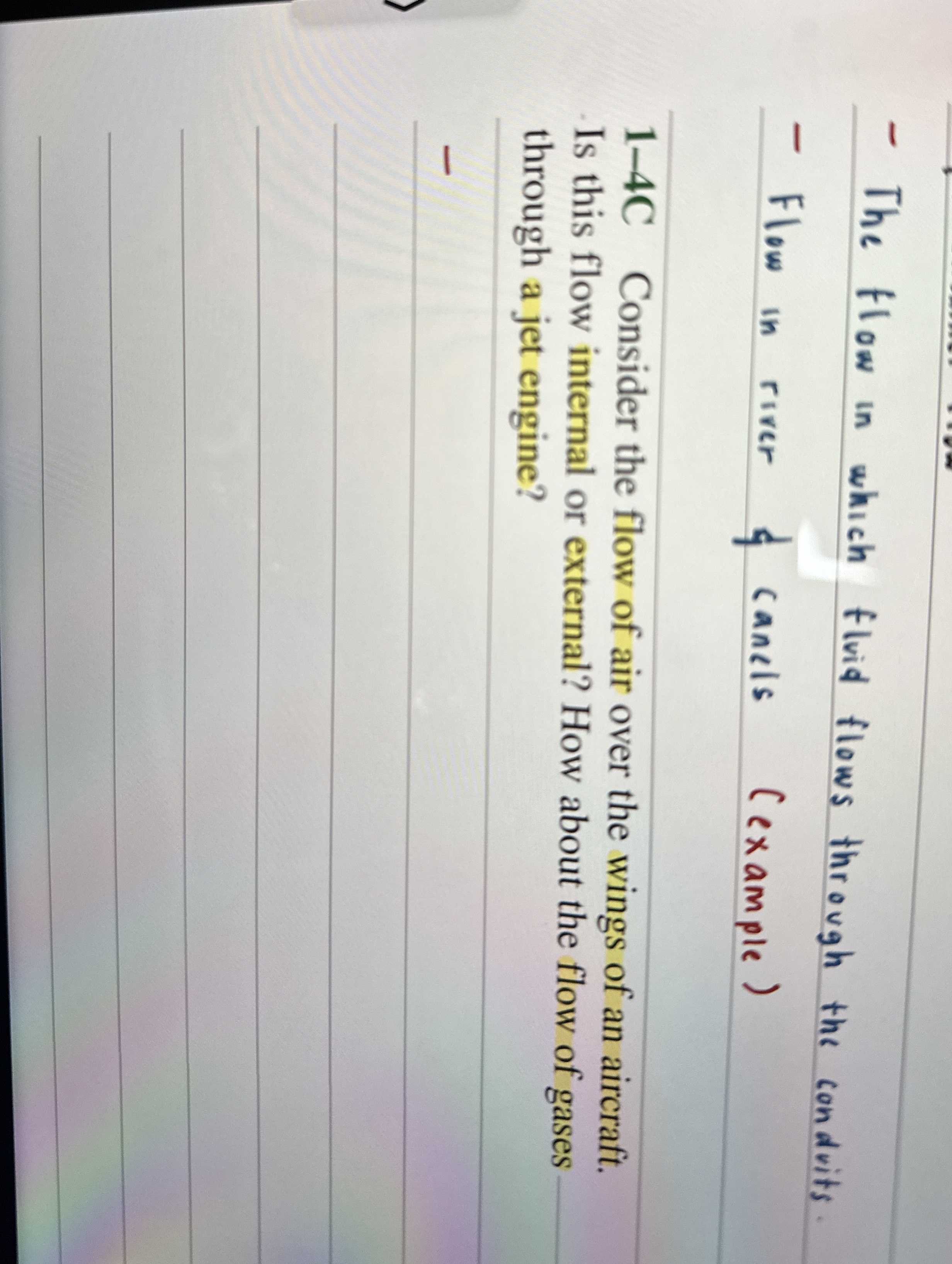 The flow in which fluid flows through the