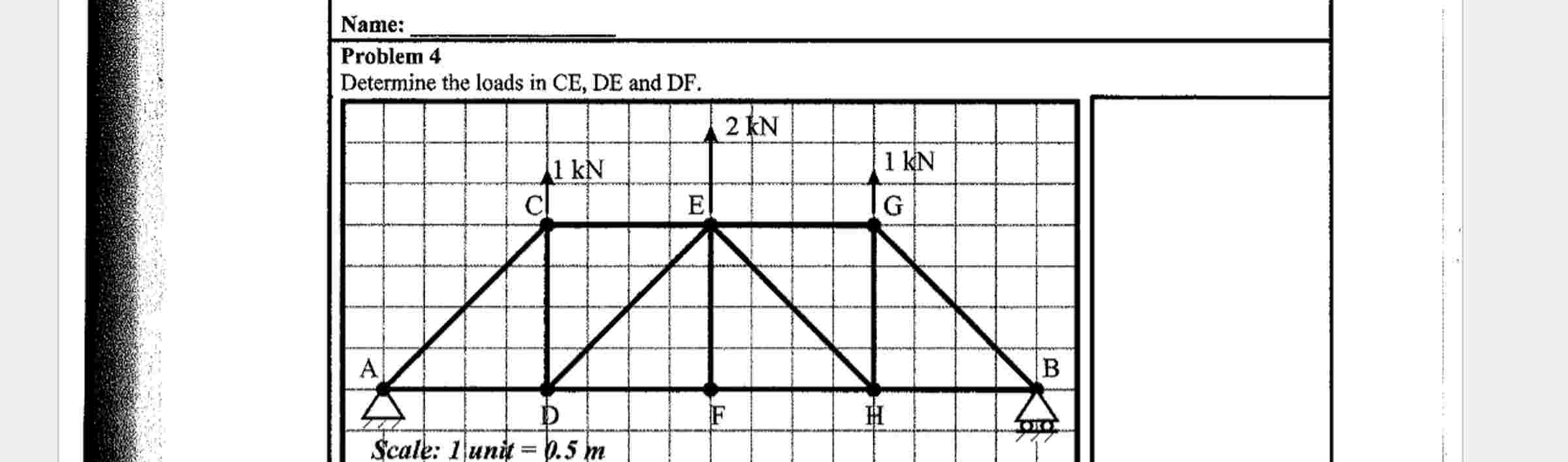 Determine the loads in CE , DE and DF .