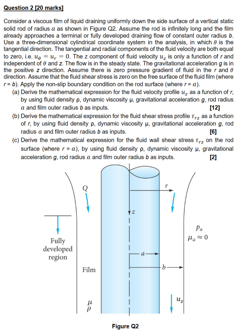 Question 2 [ 2 0 marks ] Consider a viscous film