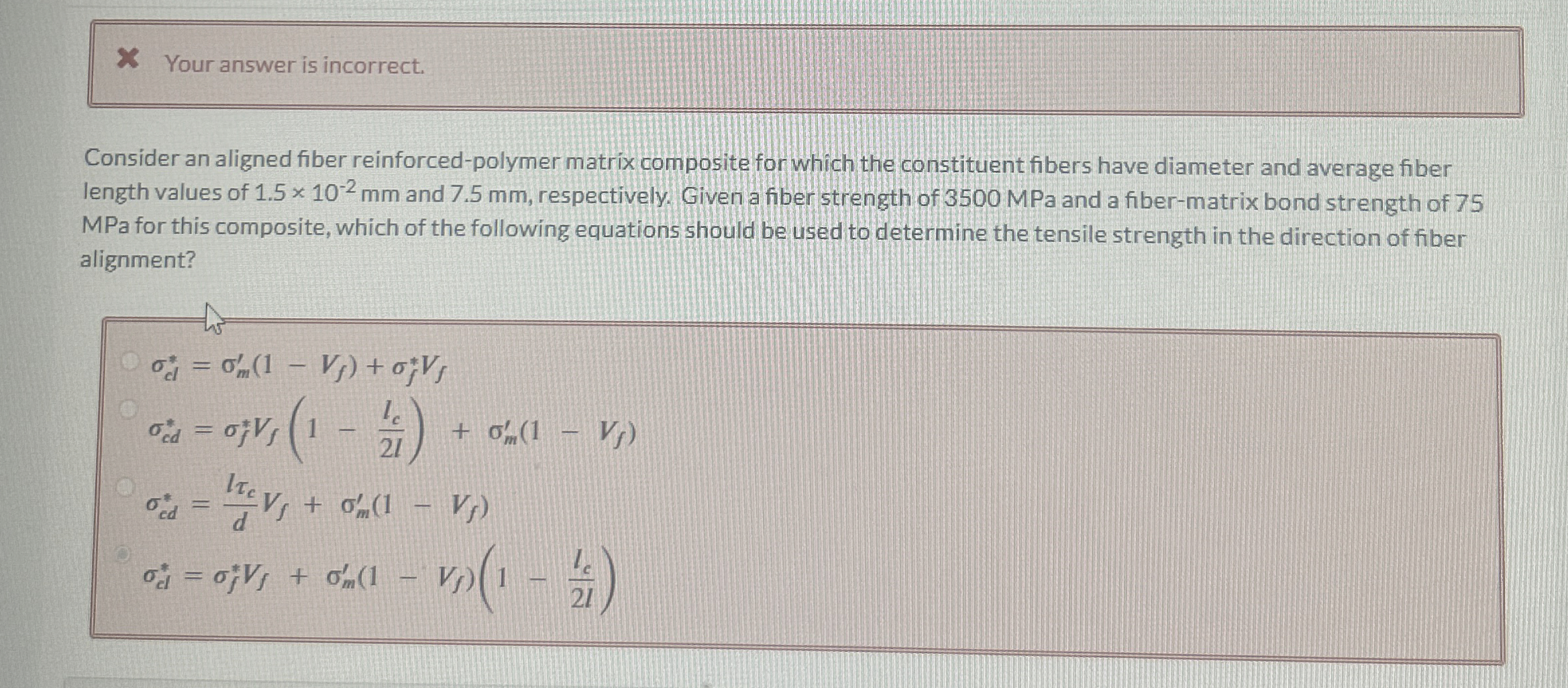 Your answer is incorrect. Consider an aligned