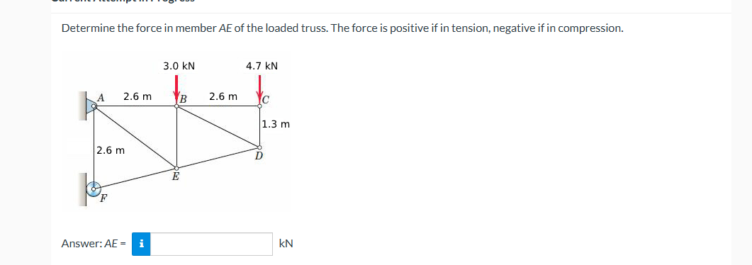 Determine the force in member \ ( A E \ ) of the