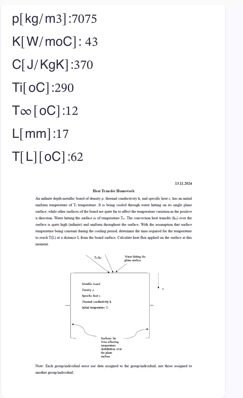 p [ kg / m 3 ] : 7 0 7 5 K [ W / moC ] : 4 3 C [