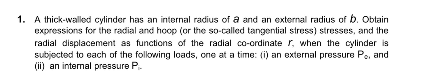 A thick - walled cylinder has an internal radius