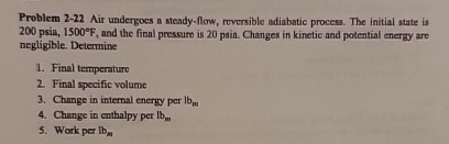 Problem 2 - 2 2 Air undergocs a stendy - flow,