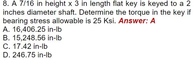 A 1 in height x 6 in length flat keyed to a 5