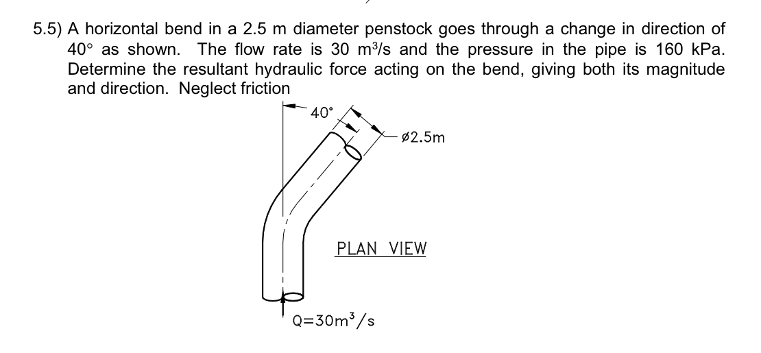 5 . 5 ) A horizontal bend in a 2 . 5 m diameter