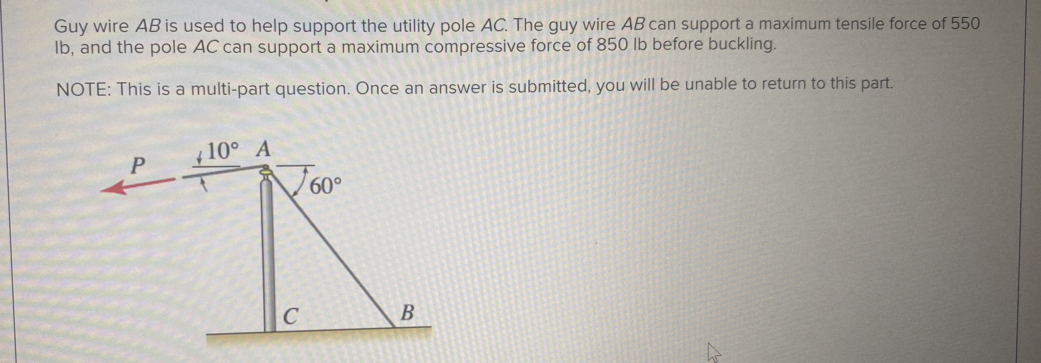 Guy wire A B is used to help support the utility
