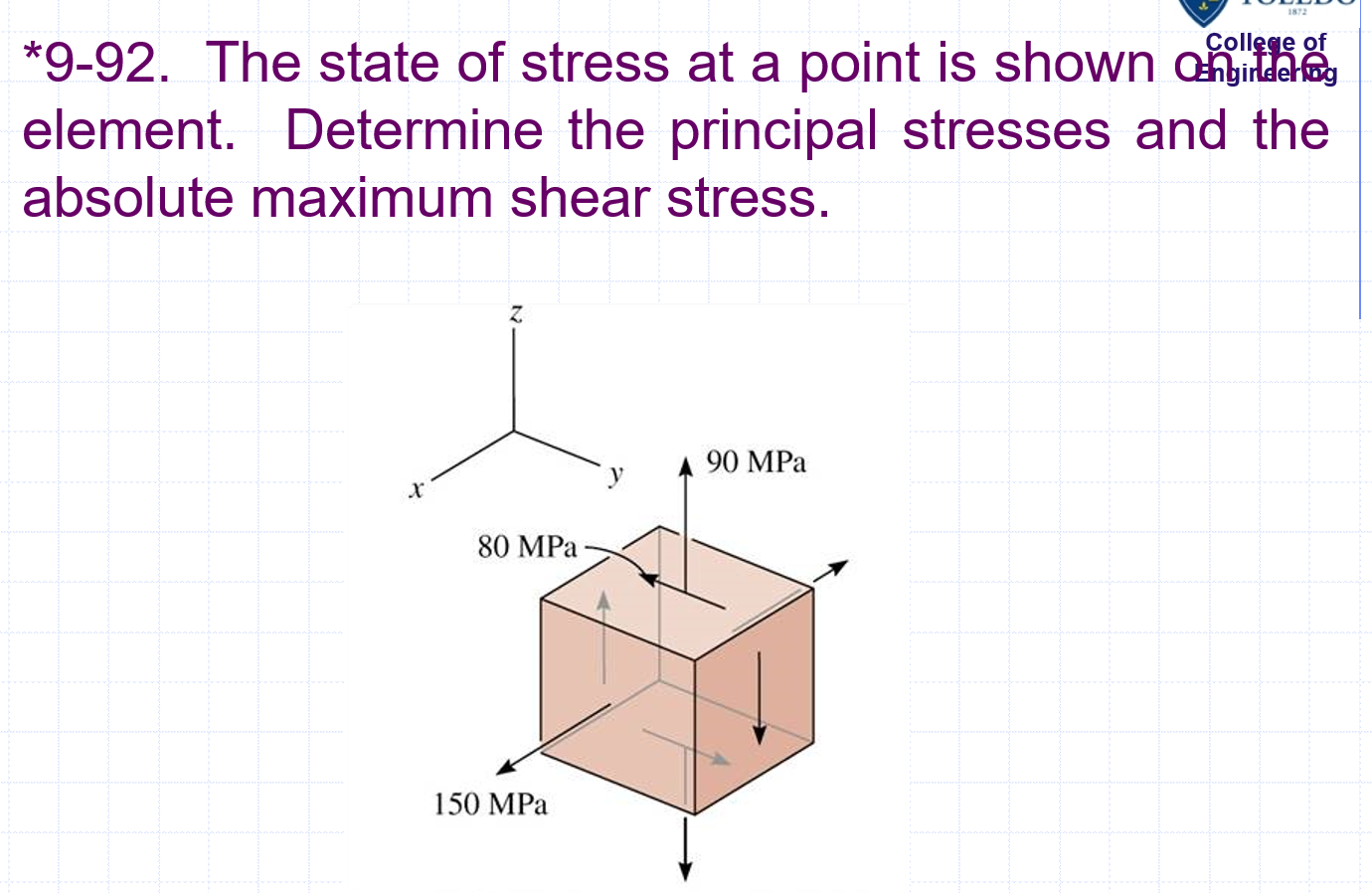 * 9 - 9 2 . The state of stress at a point is