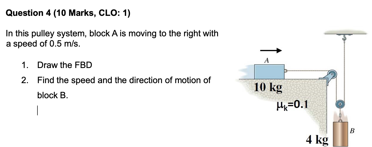 Question 4 ( 1 0 Marks, CLO: 1 ) In this pulley
