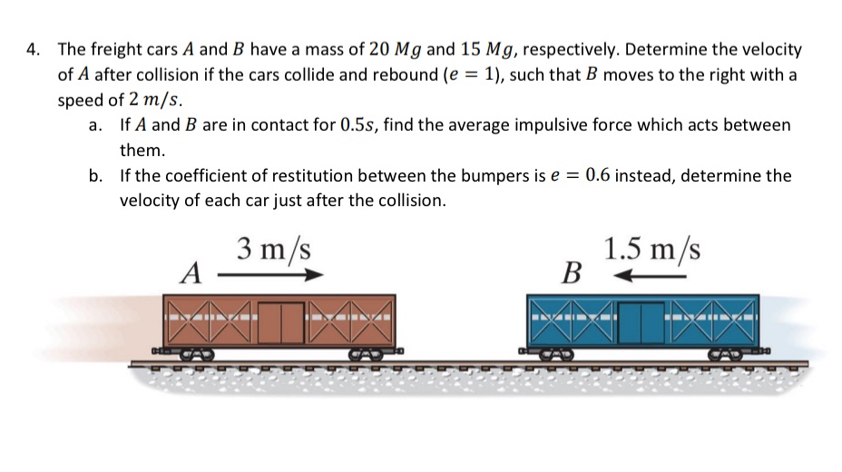 The freight cars A and B have a mass of 2 0 Mg