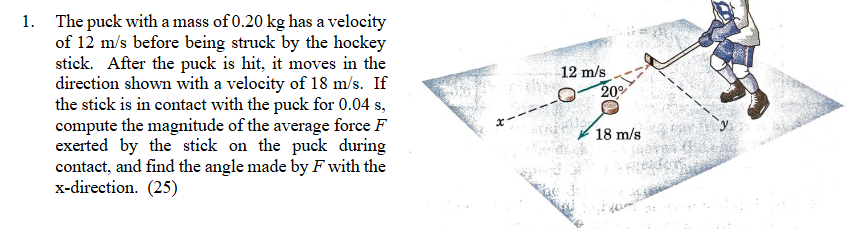 1 . The puck with a mass of 0 . 2 0 kg has a