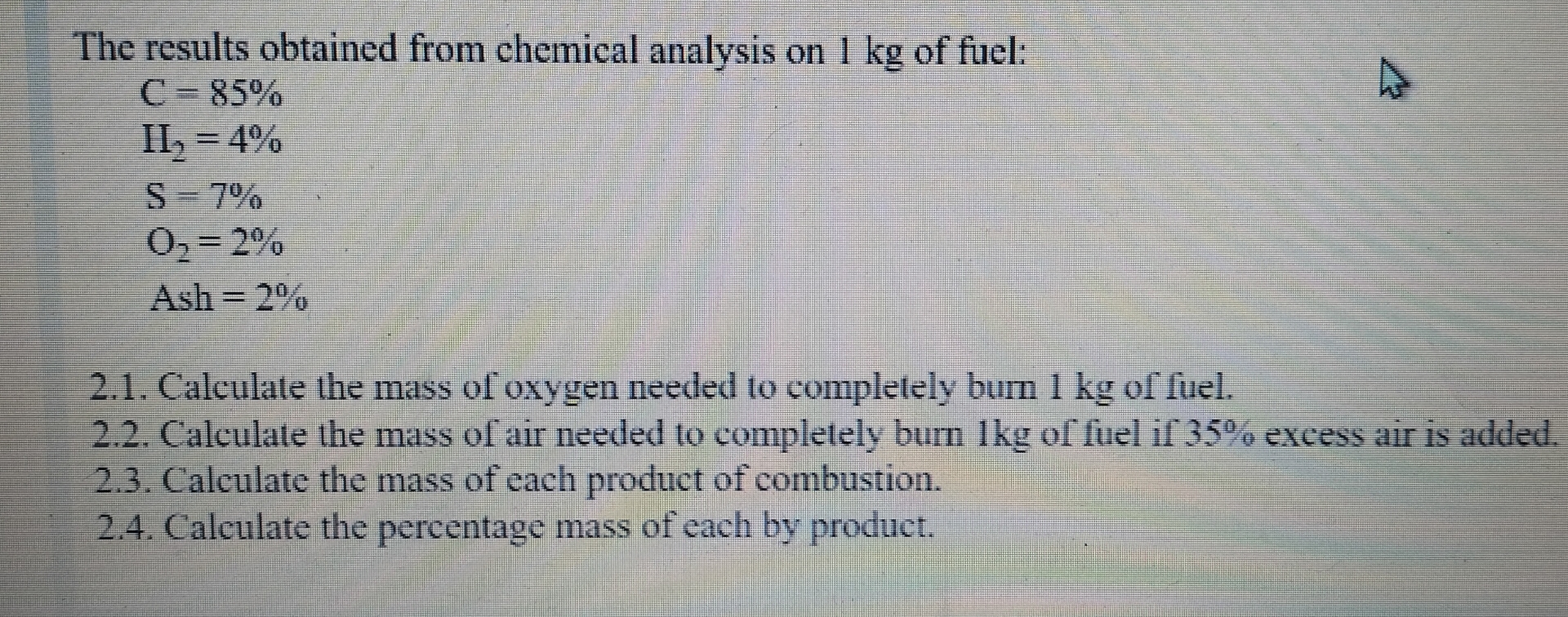 The results obtained from chemical analysis on 1
