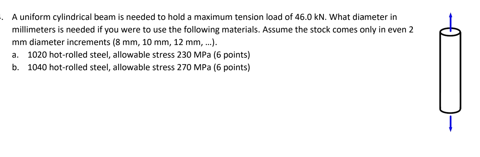 A uniform cylindrical beam is needed to hold a