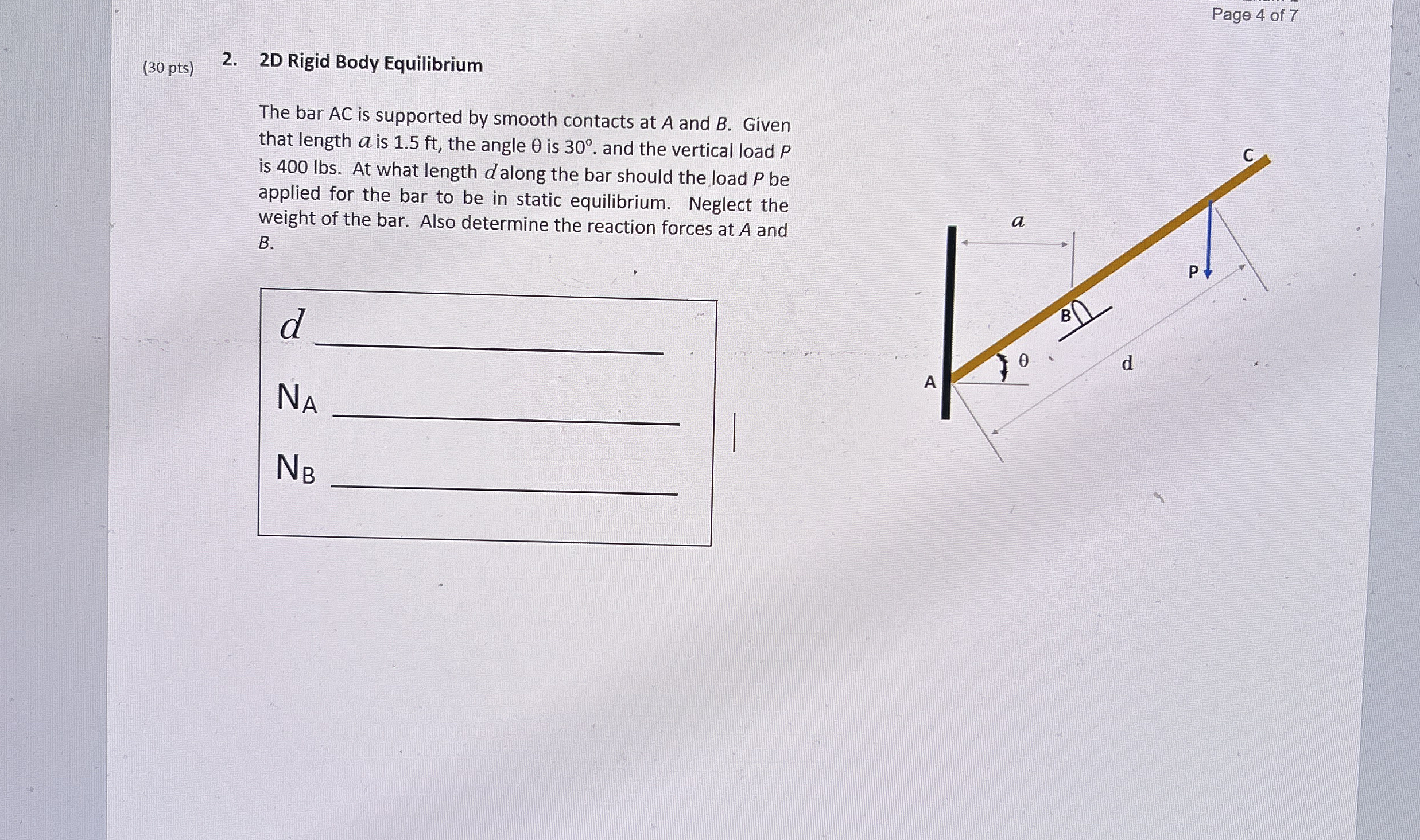 Page 4 of 7 ( 3 0 pts ) 2 . 2 D Rigid Body